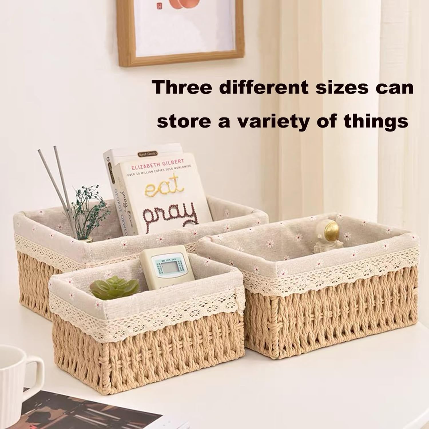 Lined Paper Rope Counter Baskets - Set of 3