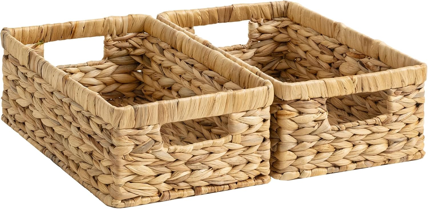 Natural Water Hyacinth Shelf Baskets - Set of 2