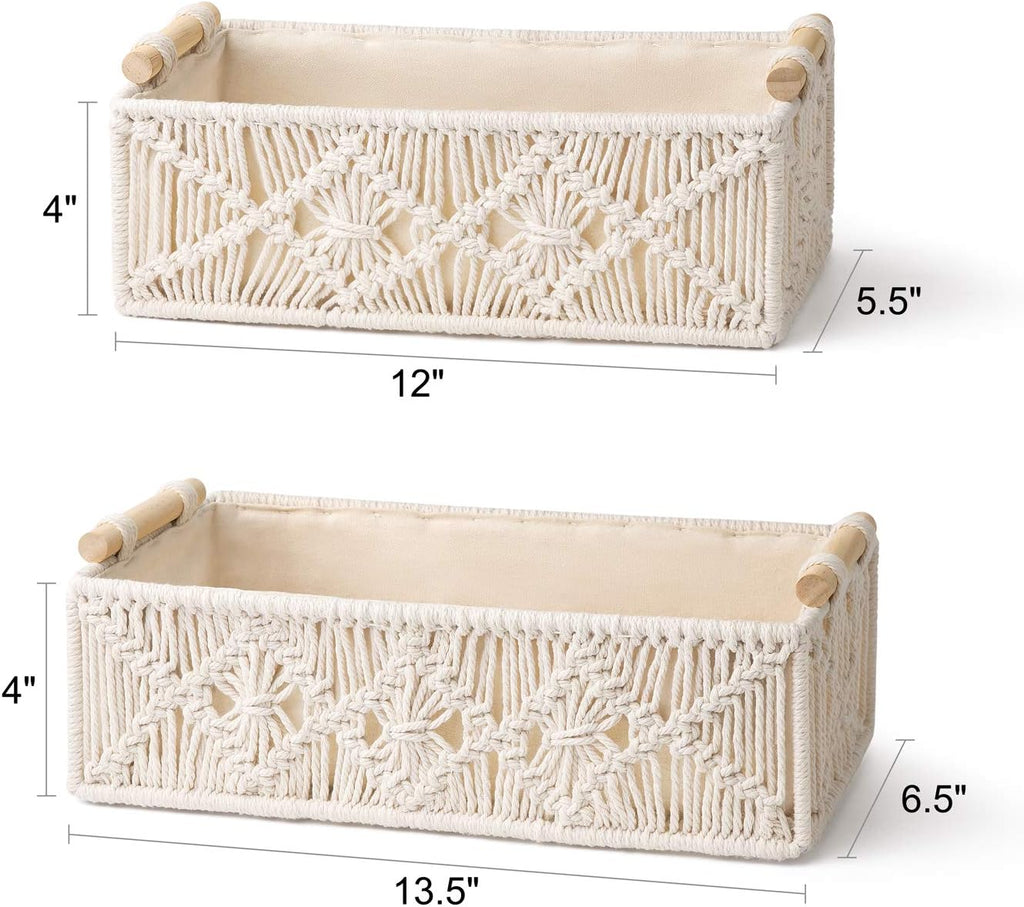 Ivory Boho Macrame Storage Baskets - Set of 2