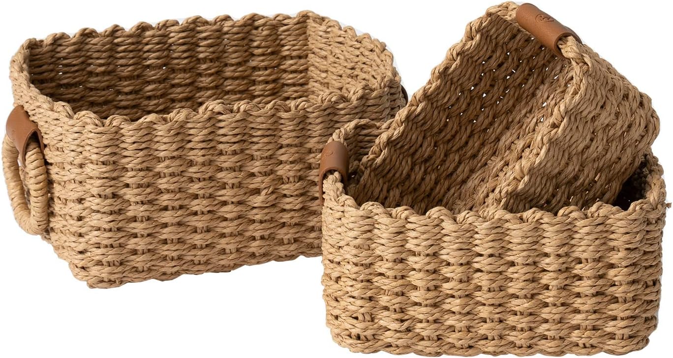 Small Paper Rope Storage Baskets - Set of 3
