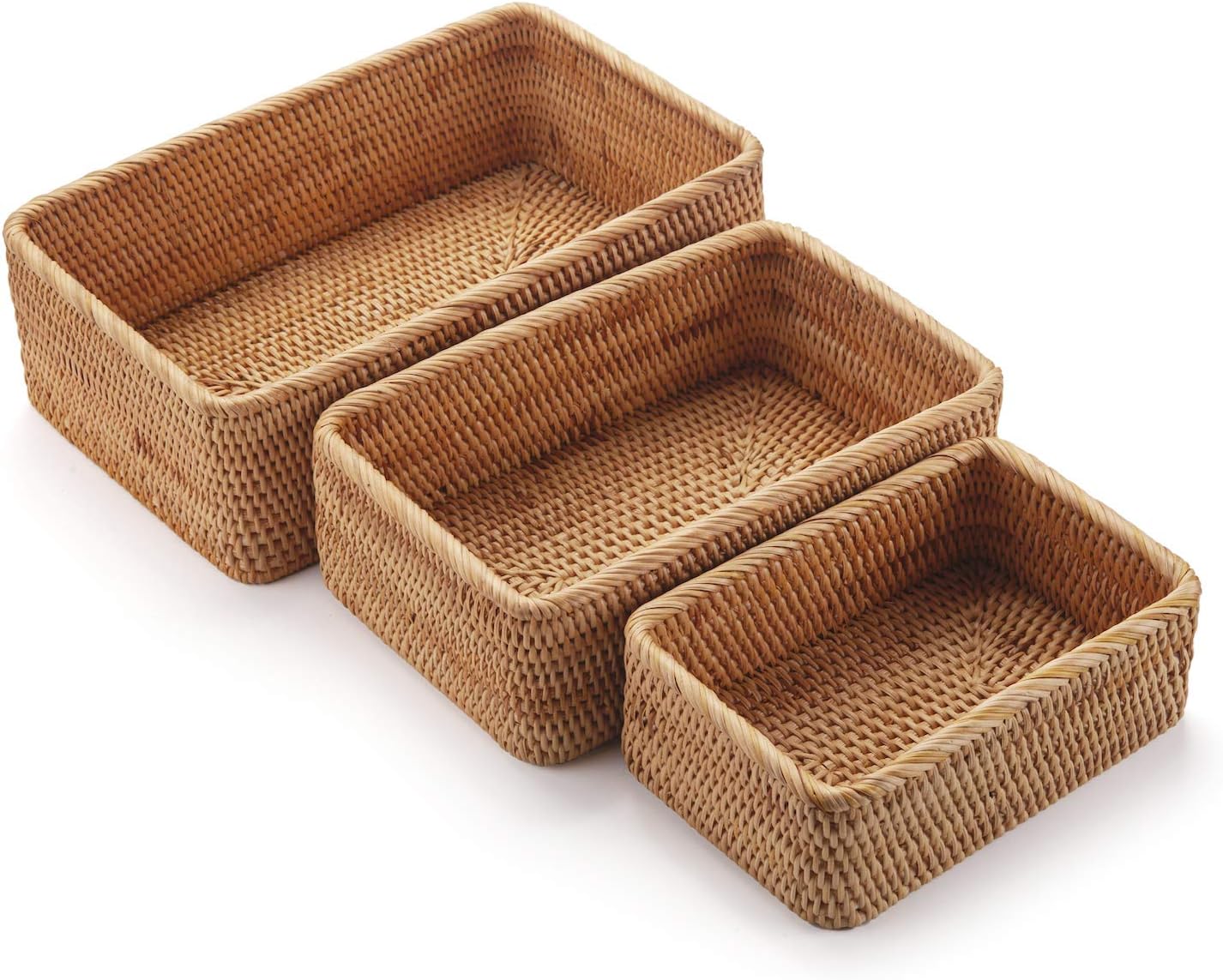 Stackable Rattan Catchall Baskets - Set of 3