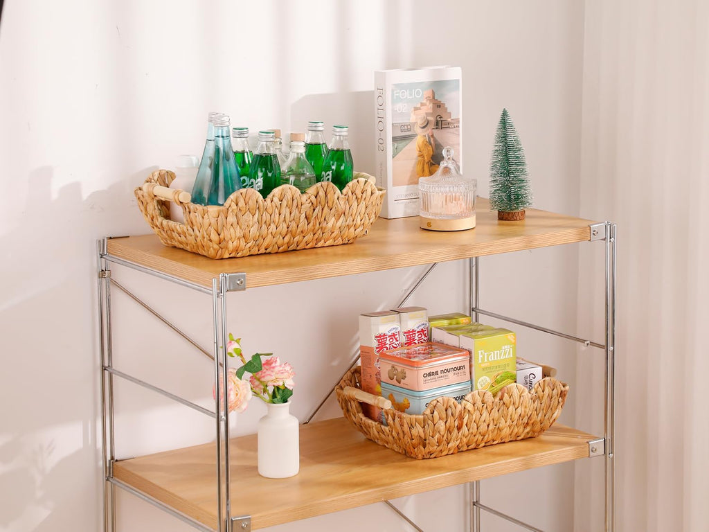 Scalloped Gift Baskets with Wooden Handles - Set of 2