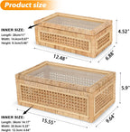 Rattan Display Boxes with Glass Lids - Set of 2