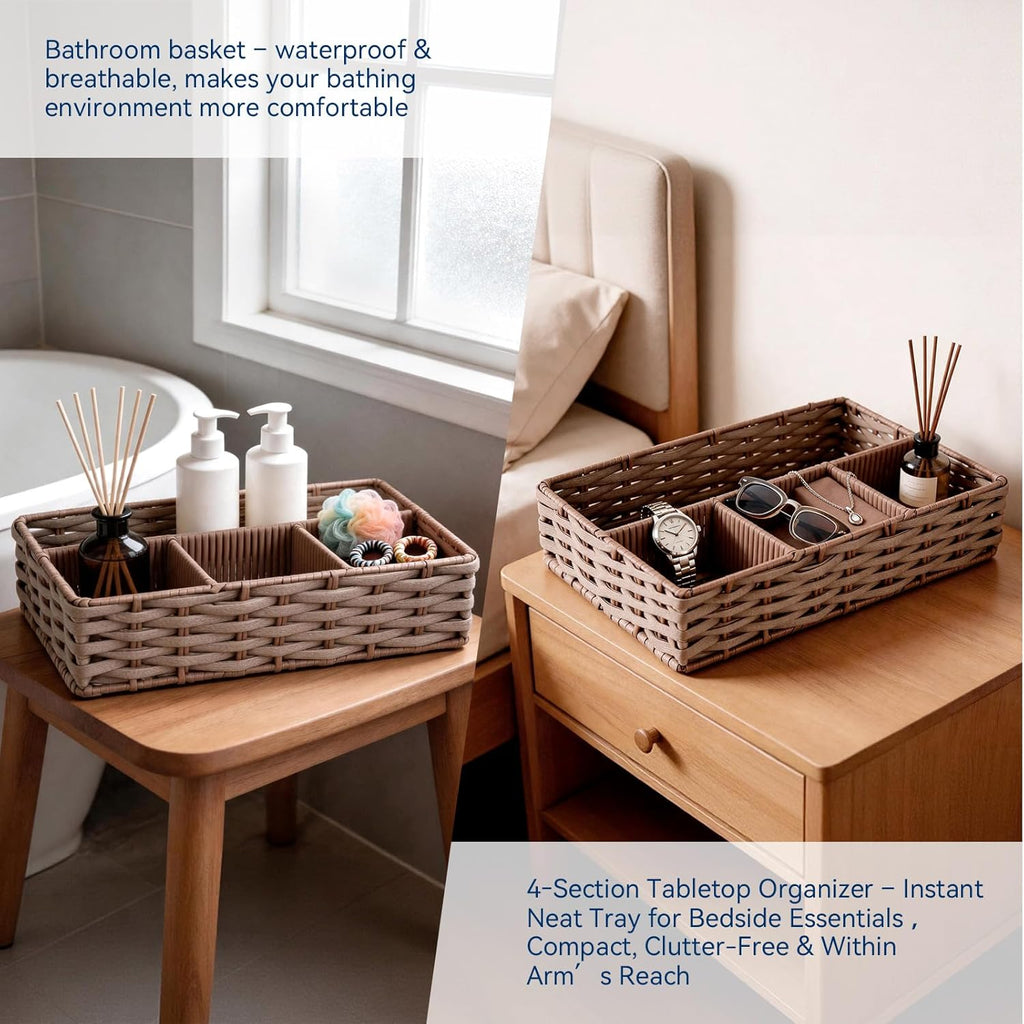 4-Compartment Woven Storage Basket with Dividers