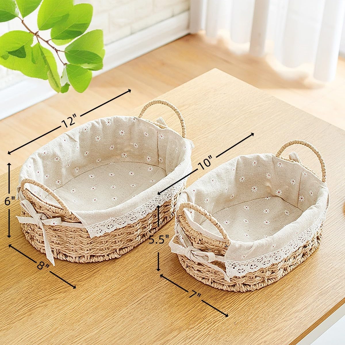 Lined Boho Wicker Baskets - Set of 2