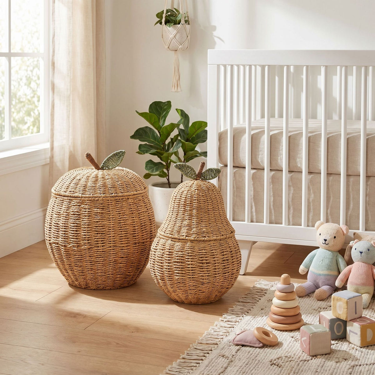 Pear Shaped Woven Storage Basket with Lid, Decorative Fruit Basket for Toys, Laundry & Home Organization-cc-091811