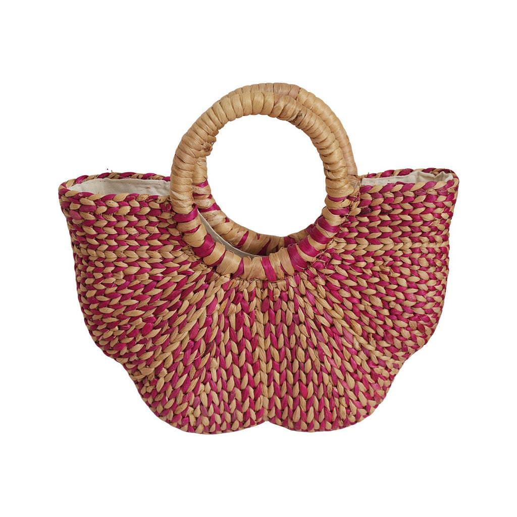 Handwoven Water Hyacinth Tote Bag for Women – Pink Natural Woven Handbag with Round Handles for Beach, Travel & Summer Outfits-cc-091710