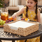 Woven Napkin Holder Basket – Square Tabletop Tissue & Paper Napkin Organizer with Metal Frame for Kitchen & Dining Table-cc-092005