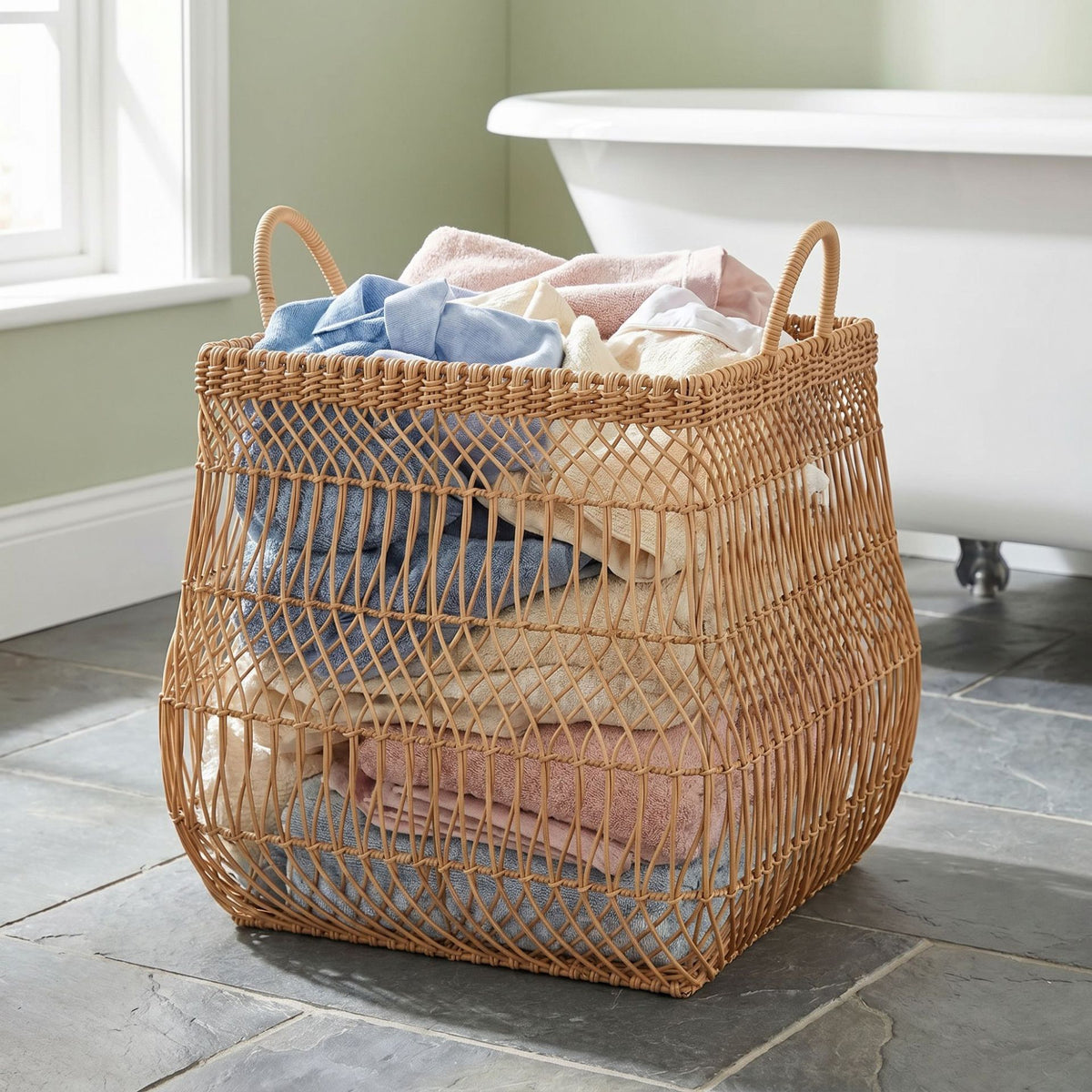 Large Woven Storage Basket with Handles, Decorative Laundry Hamper for Blankets, Toys & Bedroom Organization-cc-091813