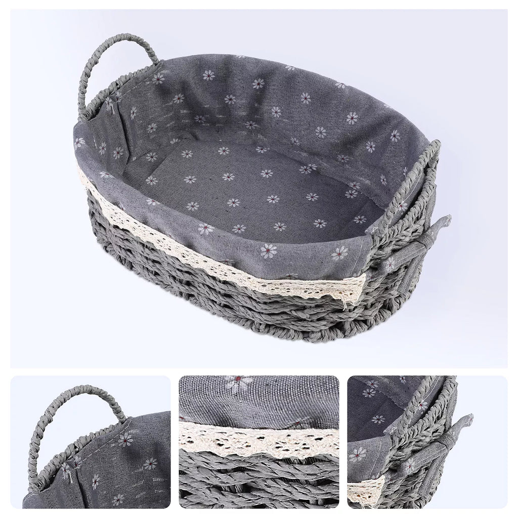 2Pcs Wicker Basket - Oval Self-supporting Storage Basket with Handles