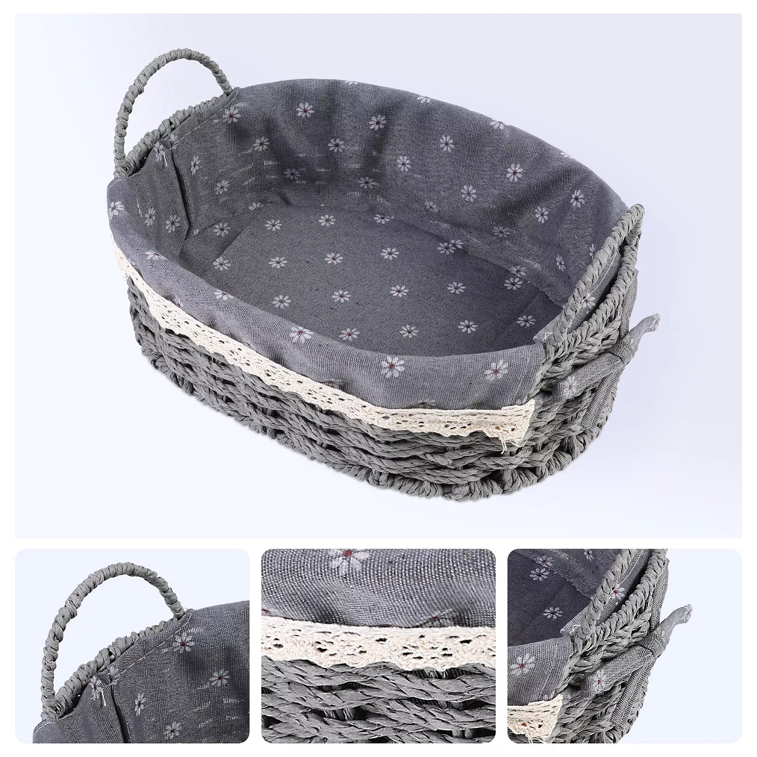 2Pcs Wicker Basket - Oval Self-supporting Storage Basket with Handles