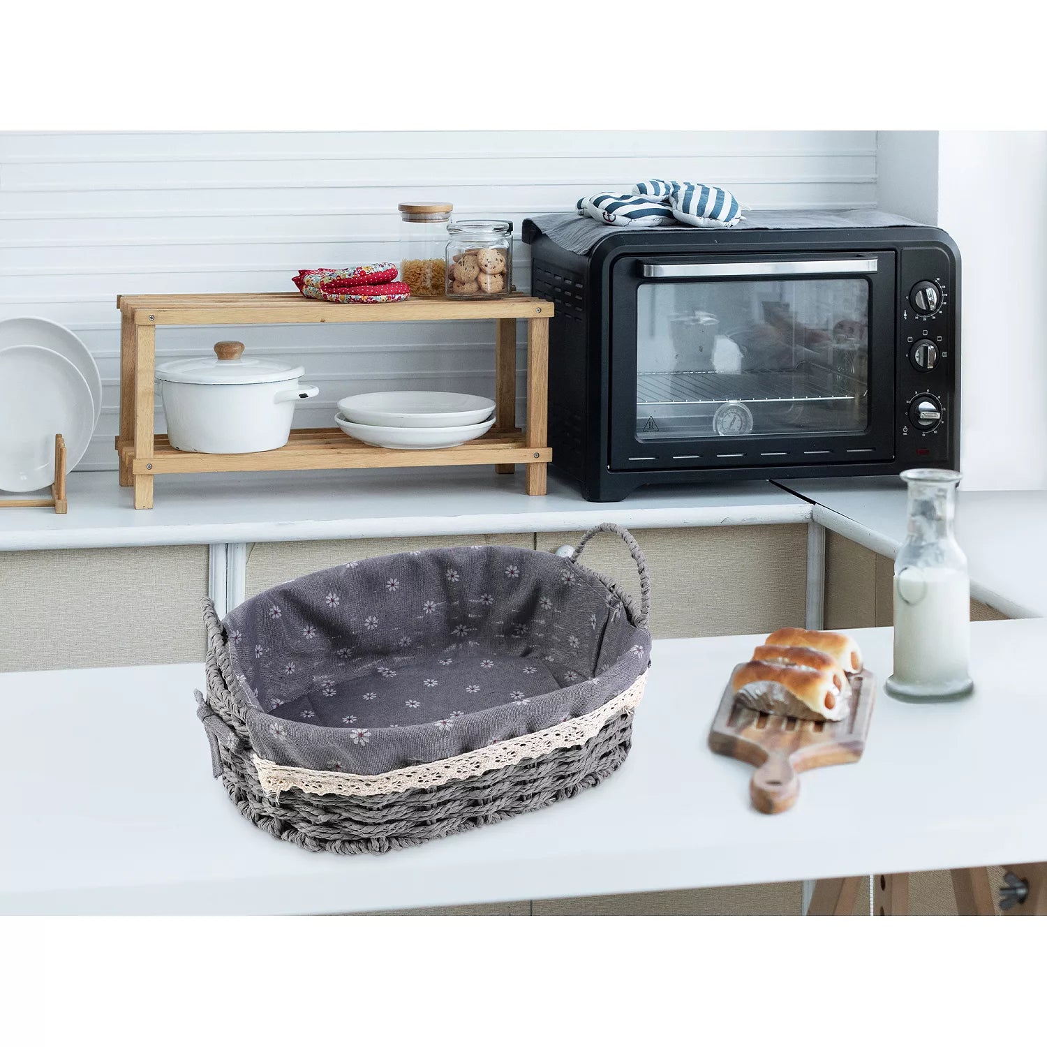 2Pcs Wicker Basket - Oval Self-supporting Storage Basket with Handles