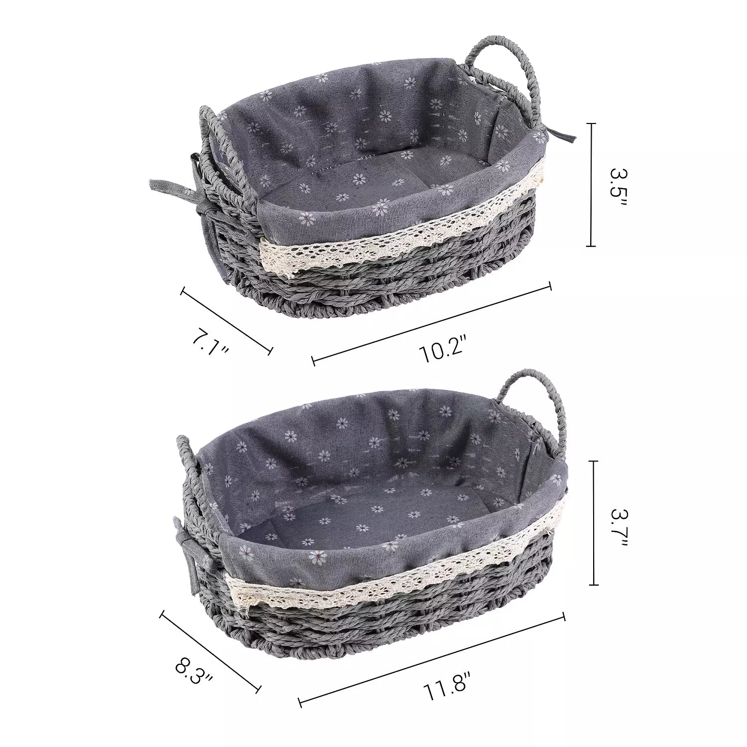 2Pcs Wicker Basket - Oval Self-supporting Storage Basket with Handles
