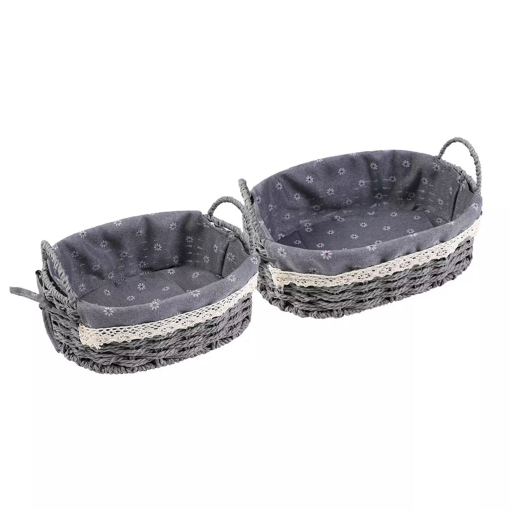 2Pcs Wicker Basket - Oval Self-supporting Storage Basket with Handles
