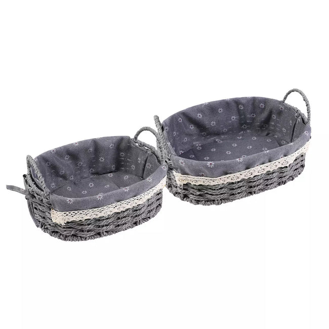 Cesta de mimbre de 2 uds., cesta de almacenamiento autoportante ovalada con asas Hover Image