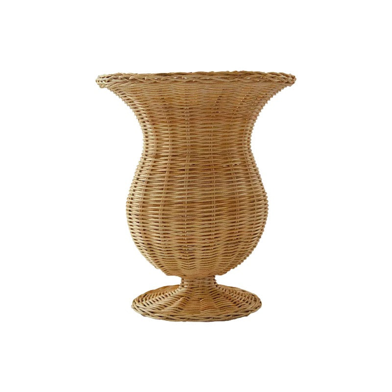 Natural Rattan Woven Vase for Dried Flowers, Decorative Wicker Flower Vase with Pedestal Base, Boho Farmhouse Home Decor-cc-091809