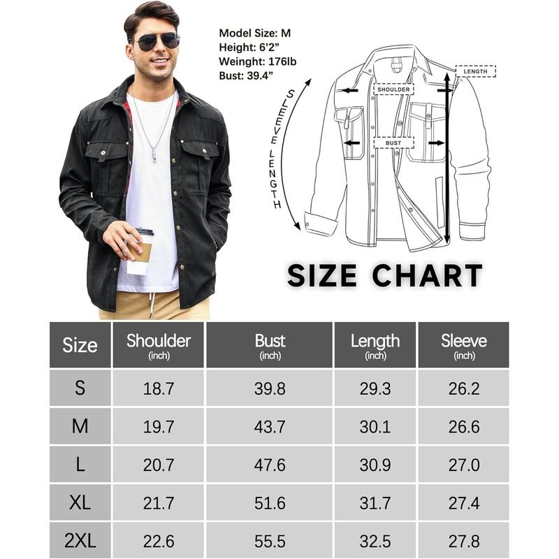 Men's Flannel Lined Shacket Jacket Plaid Brushed Lining Cowboy Western Twill Outdoor Shirt Jacket