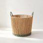 Round Woven Laundry Basket with Dark Green Handles & Trim, Handmade Rope Storage Basket for Clothes, Blankets & Bedroom Organizing -ZENG-091813