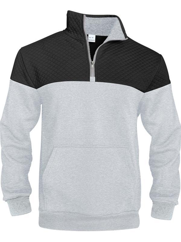 Men's Fall/Winter Patchwork Design Casual Stand-Up Collar Zipper Hoodie Stylish Commuter Sweatshirt New Arrival Men's Warm Pullover christmas gifts for him Main Image