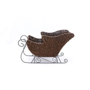 Natural Rattan Christmas Sleigh Basket – Handwoven Holiday Gift & Decorative Storage Basket with Metal Runners-cc-091707