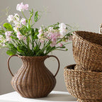 Woven Rattan Vase with Handles – Decorative Flower Basket for Farmhouse, Rustic & Boho Home Decor-091617-cc