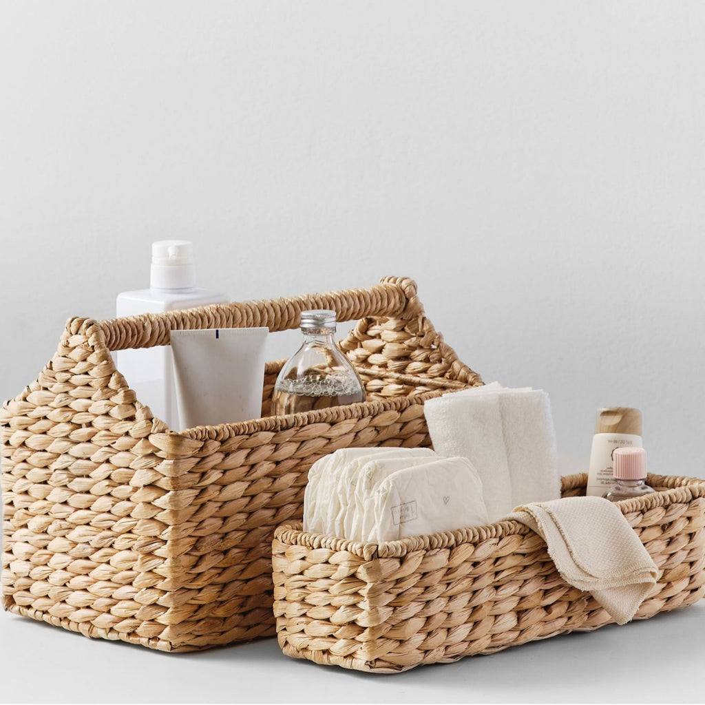 Water Hyacinth Storage Basket with Carry Handle, Woven Bathroom Organizer for Toiletries, Towels & Home Essentials-cc-091816