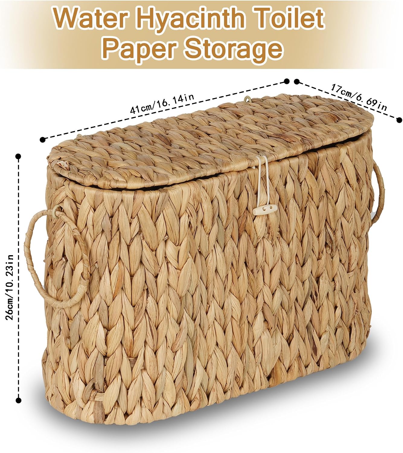 Slim Water Hyacinth Toilet Paper Basket with Lid