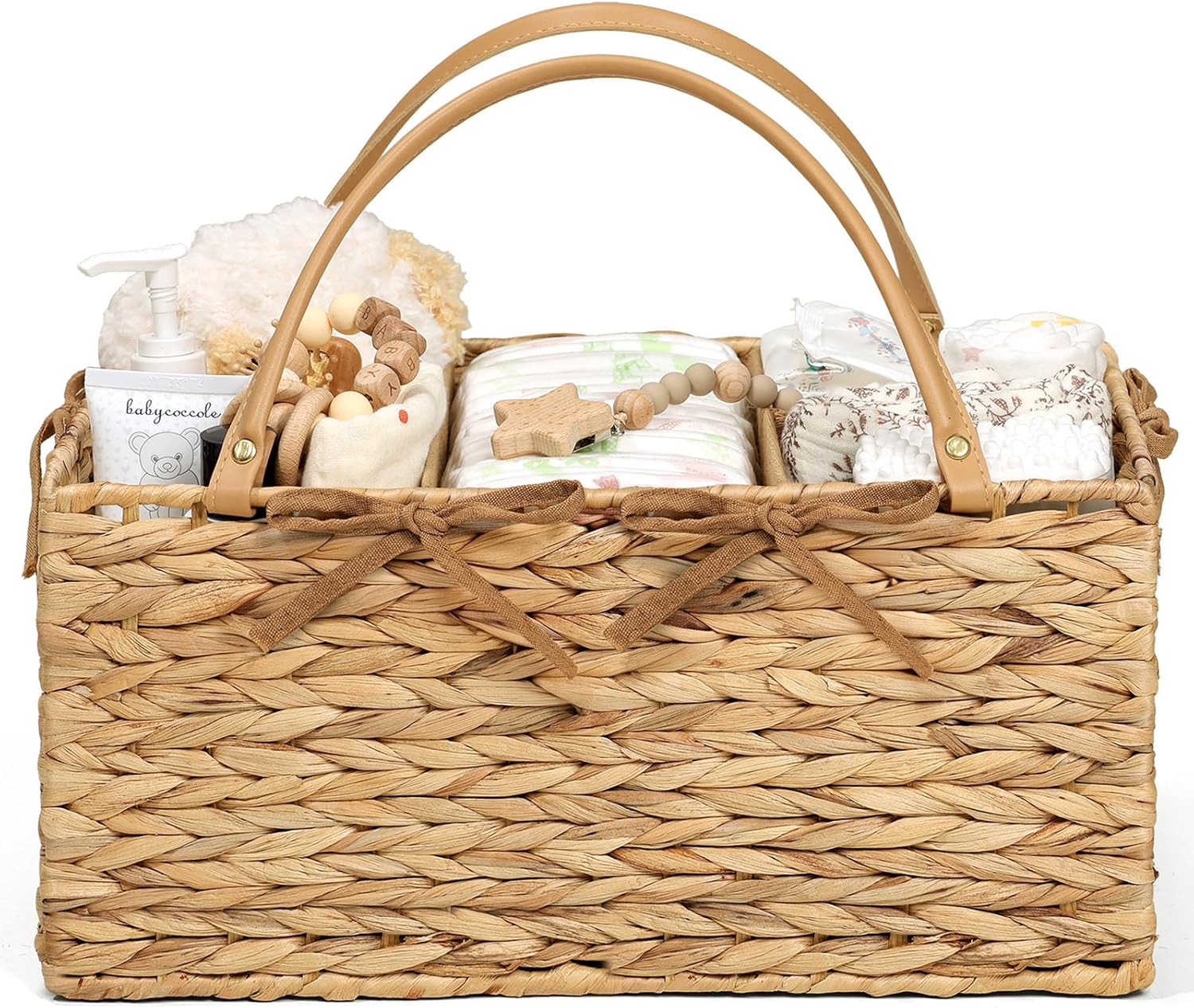 Diaper Caddy Organizer - Hand Rattan Nursery Storage Basket for Baby