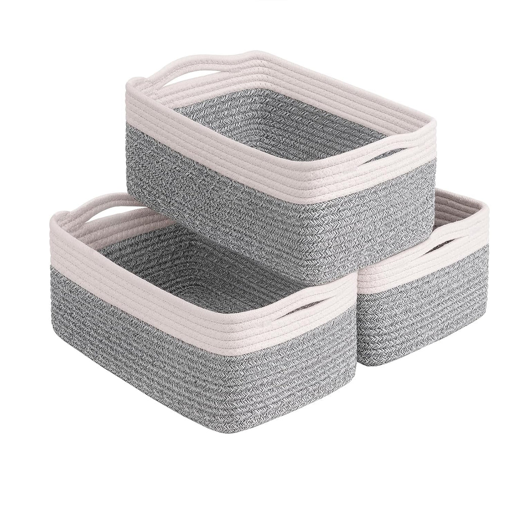 White & Brown Woven Storage Baskets - Set of 3