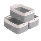 White & Brown Woven Storage Baskets - Set of 3