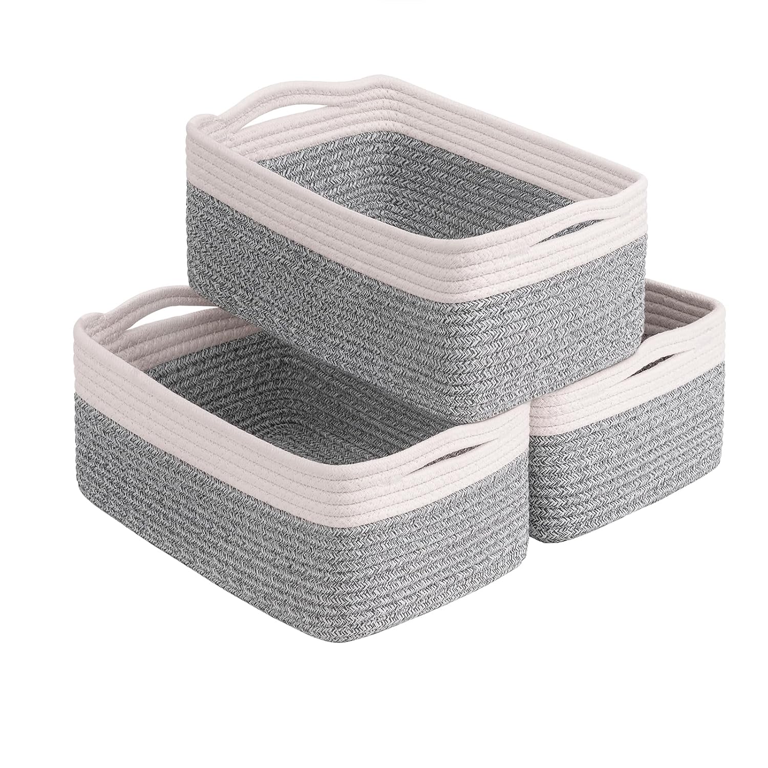 White & Brown Woven Storage Baskets - Set of 3