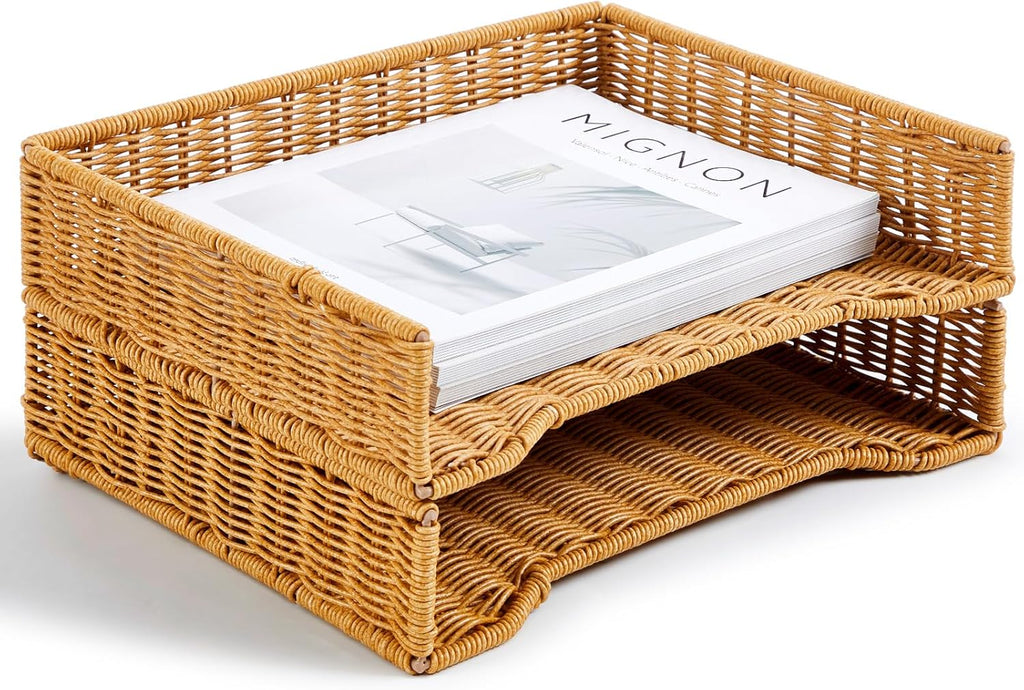 Woven A4 Desk Paper Trays - Set of 2