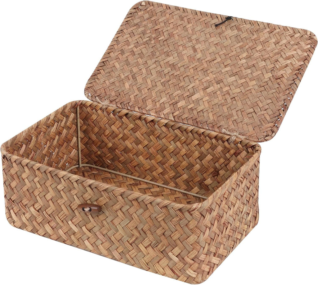 Small Seagrass Shelf Basket with Lid
