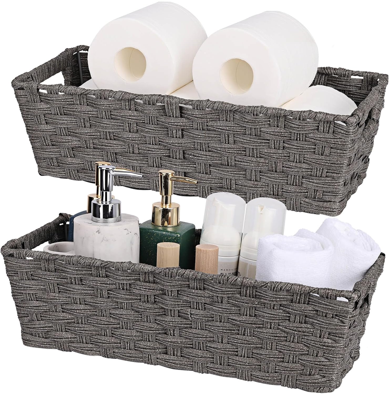 Large Waterproof Wicker Storage Baskets - Set of 2