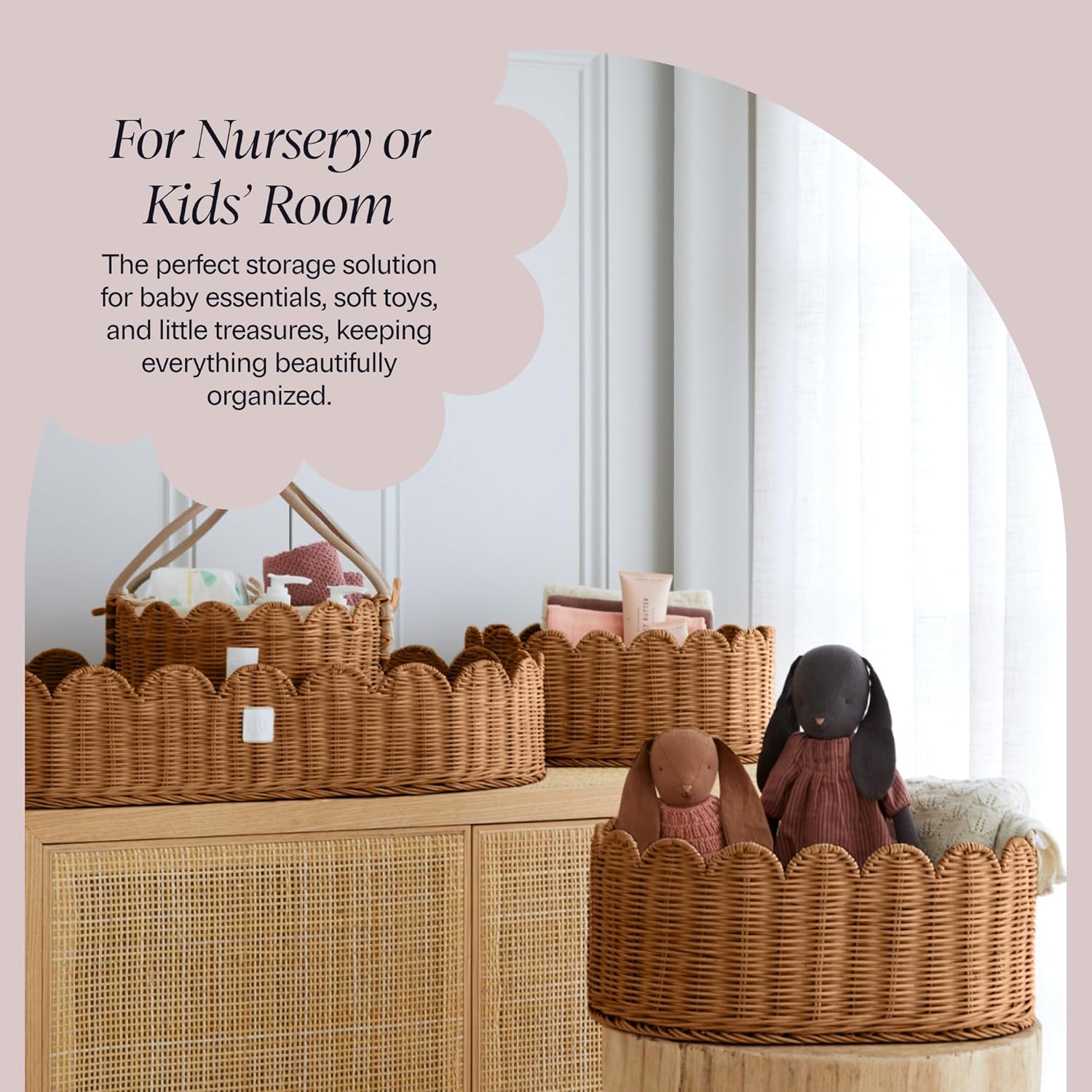 Mocha Scalloped Nursery Baskets - Set of 2