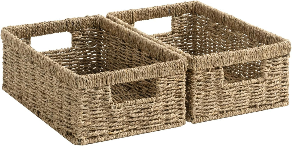 Natural Water Hyacinth Shelf Baskets - Set of 2