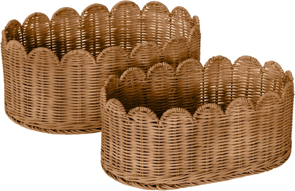 Mocha Scalloped Nursery Baskets - Set of 2