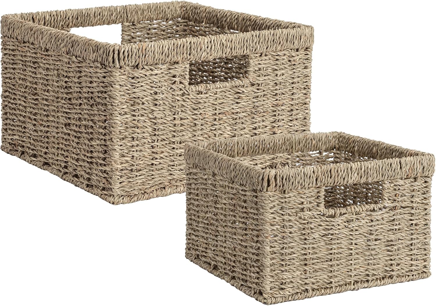 Natural Water Hyacinth Shelf Baskets - Set of 2
