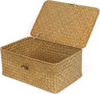 Small Seagrass Shelf Basket with Lid