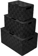White Wicker Storage Baskets with Lids - Set of 3