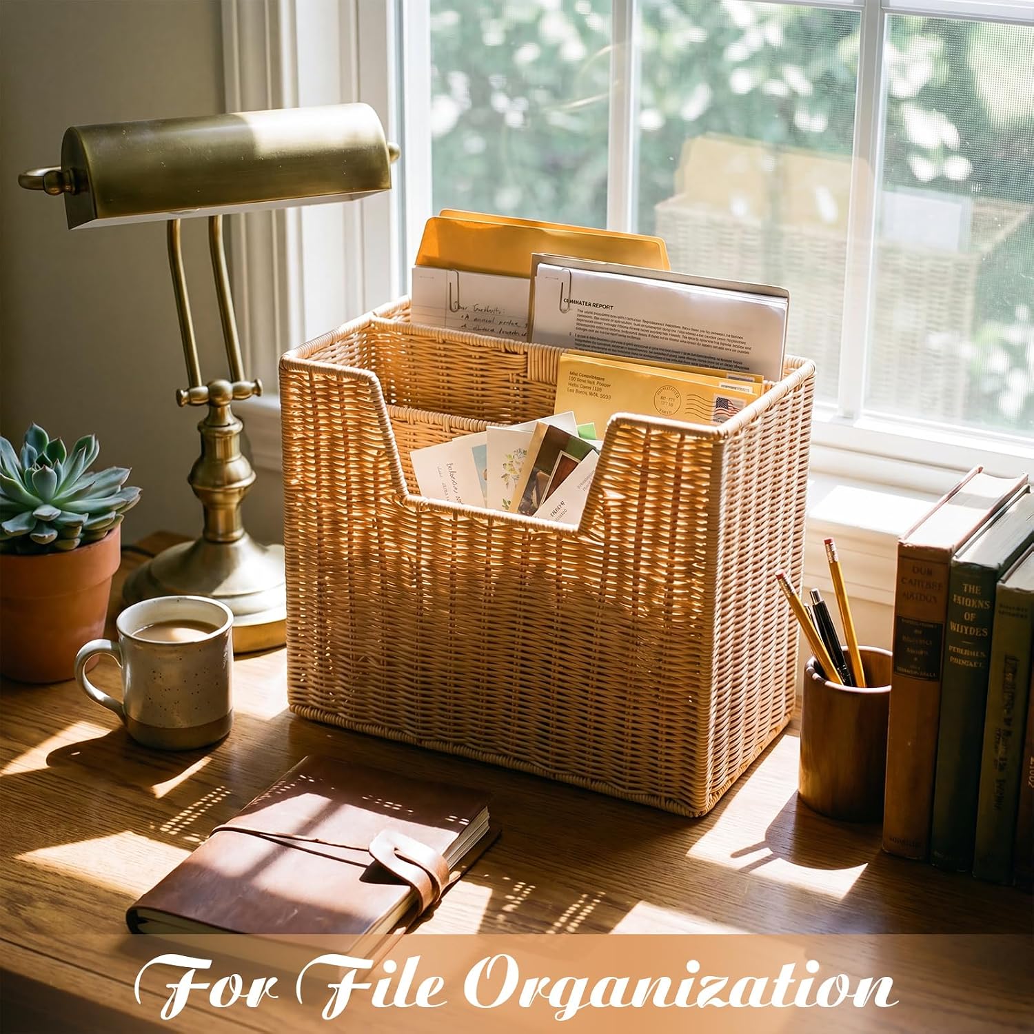 Divided Rattan Magazine Basket