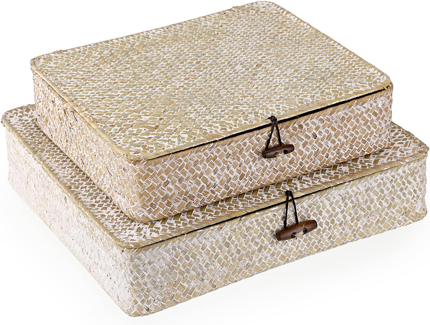 Flat Seagrass Storage Bins with Lids - Set of 2