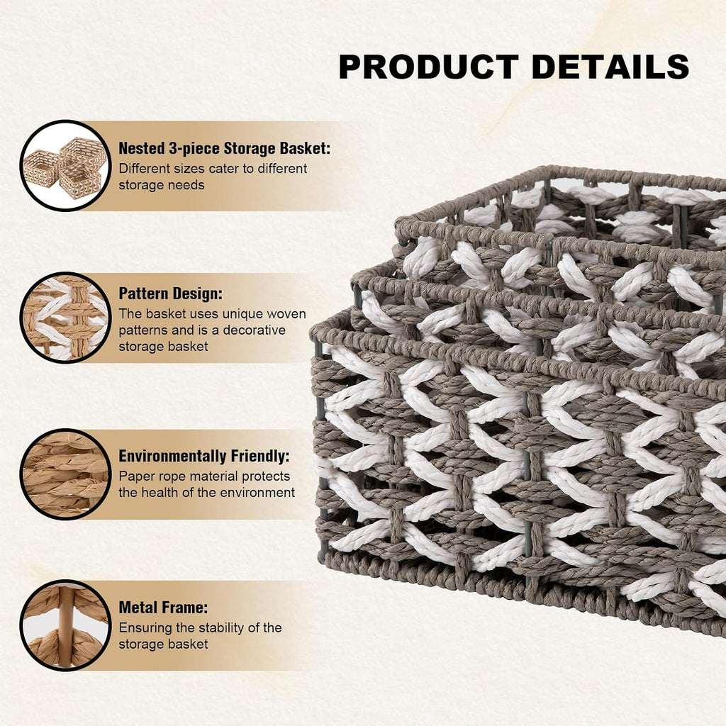 Handwoven Paper Rope Shelf Baskets