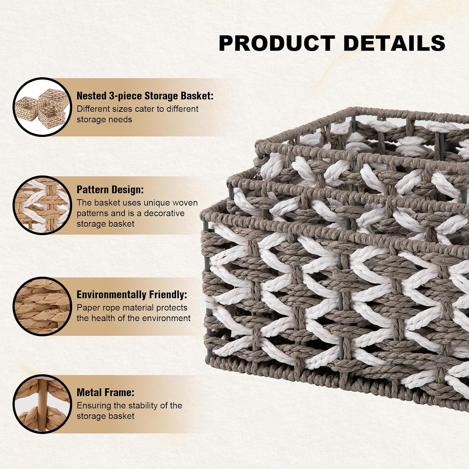Handwoven Paper Rope Shelf Baskets