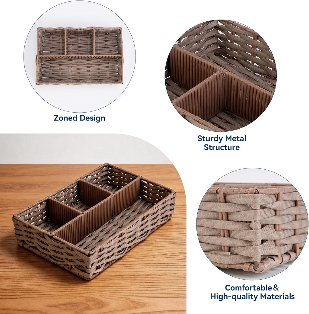4-Compartment Woven Storage Basket with Dividers