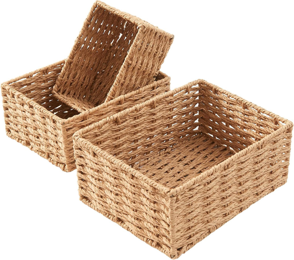 Natural Paper Rope Storage Baskets - Set of 3