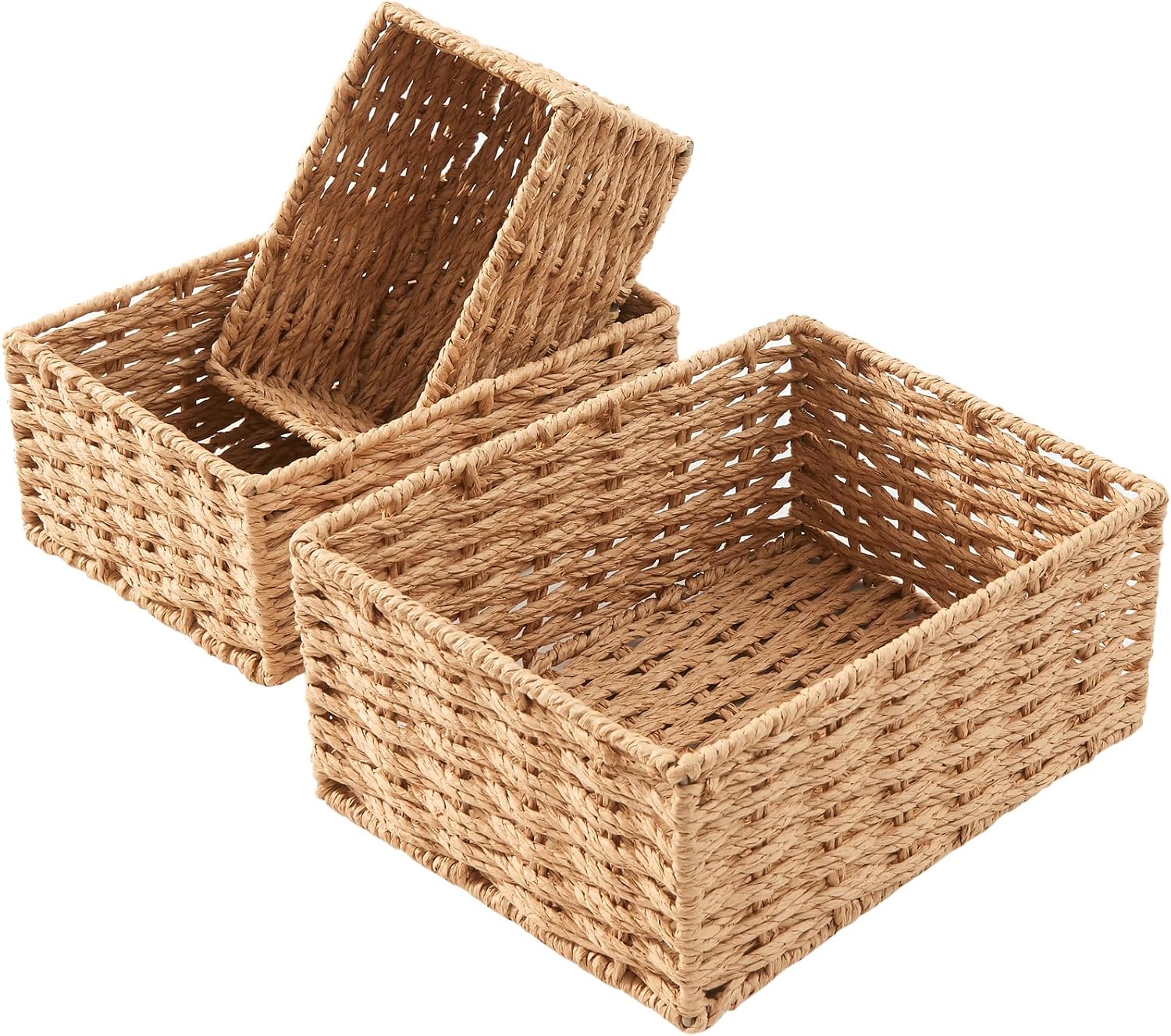 Natural Paper Rope Storage Baskets - Set of 3