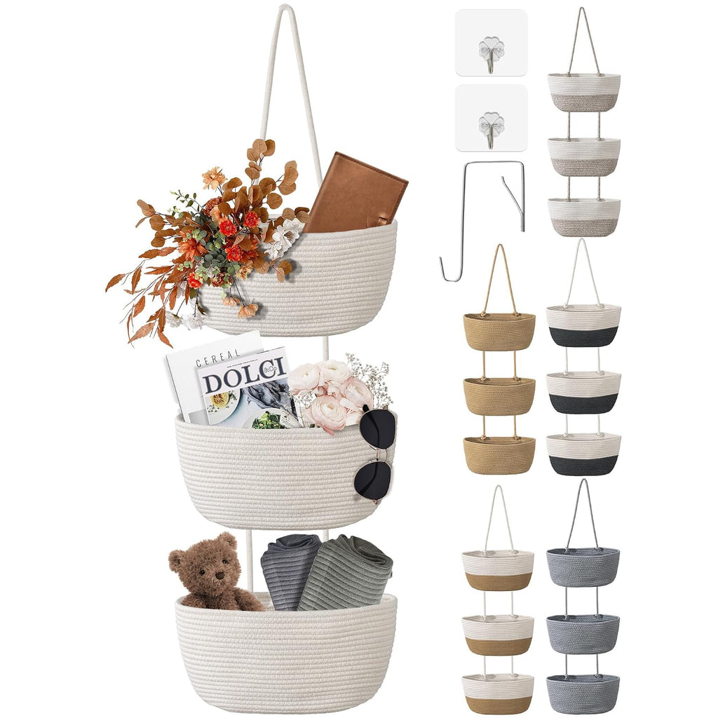 Three-Tier Wall-Mounted Woven Basket