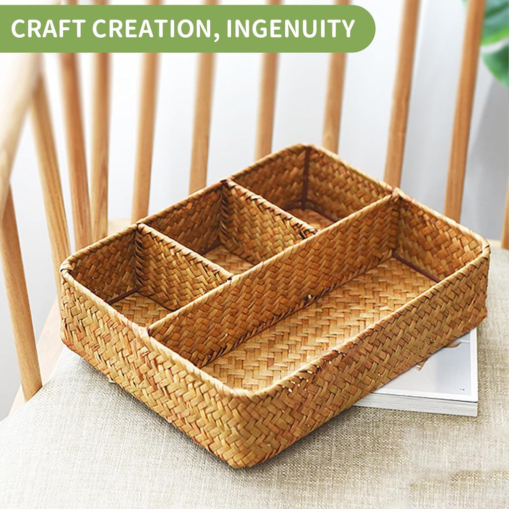 Four-Section Seagrass Tea & Sugar Organizer