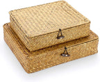 Flat Seagrass Storage Bins with Lids - Set of 2